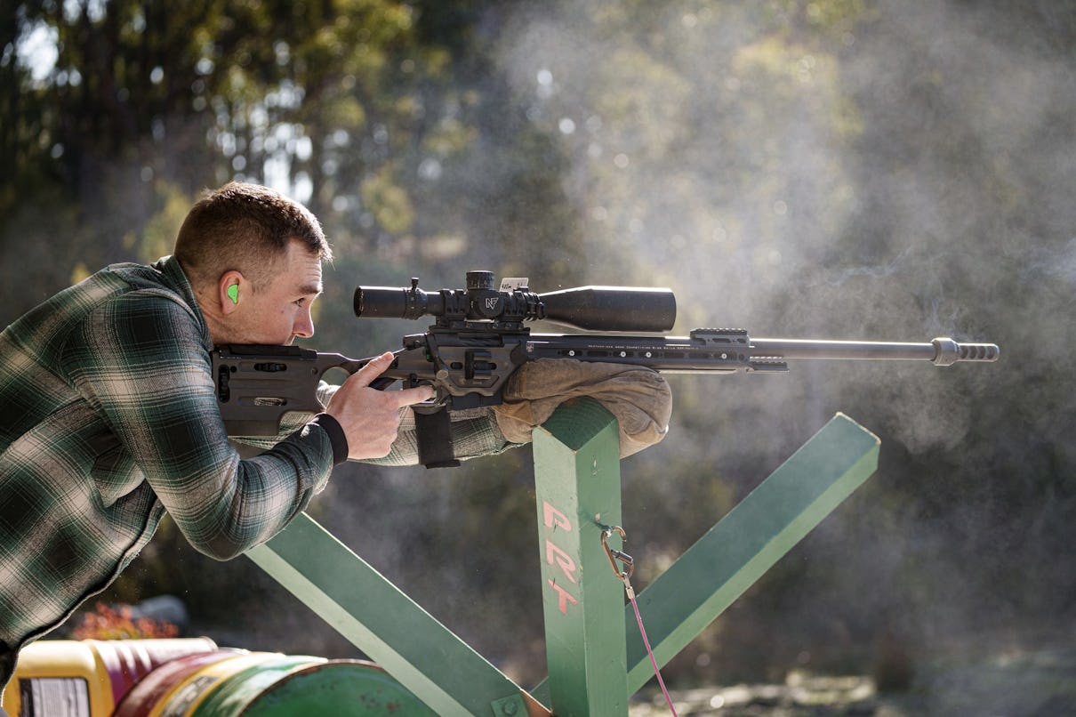 Precision Rifle Shop shooter using a Tuner Muzzle Brake on his rifle